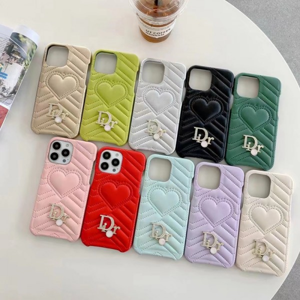 ディオール iphone 15pro/14 pro maxケース ブランド かわいい ハート柄 Dior 皮革 iPhone14pro/14+カバー 3Dロゴ付き キラキラ アイフォン13pro maxケース 落下保護 IPHONE12pro/11ケース 高級感 レディース愛用