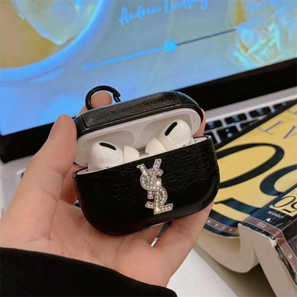 Ysl イブサンローランブランド Airpods 4/3/Pro2ケース 保護軽量 エアーポッズ 4/プロ2/3カバー 紛失防止ブランド Airpods Pro2/3 4メンズ レディースairpods pro2/4 3ケース ストラップ付き