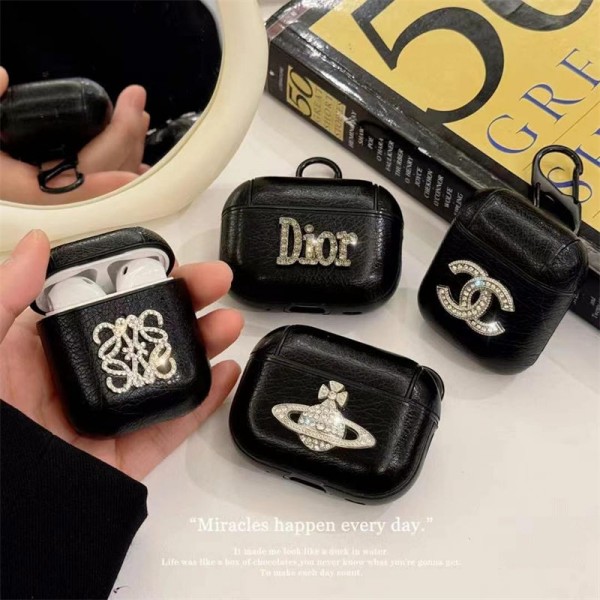 Dior ディオールブランド Airpods 4/3/Pro2ケース 保護 エアーポッズ 第四世代ケース 便利 カラビナ付きブランド Airpods Pro2/3 4メンズ レディースairpods pro2/4 3ケース ストラップ付き