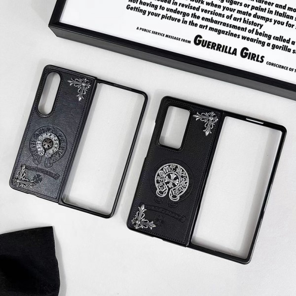 Chrome Hearts クロムハーツ かわいいGalaxy Z flip 6 Fold 5 4ケース 耐衝撃レザーSamsung Z Fold 6スマホケース気質オシャレブランドギャラクシー Z Flip6 5 4カバー 落下保護Galaxy Z Flip5/4ケース 高級感 シンプル 逸品