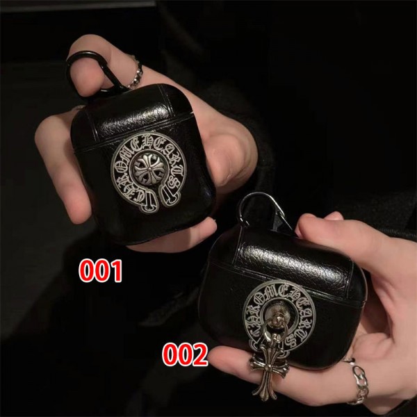 クロムハーツ Chrome Hearts エアーポッズ 第四世代ケース 便利 カラビナ付き 第3世代 airpods 4/pro2 ケース ハイブランド 落下防止ブランド Airpods Pro2/3 4メンズ レディースairpods pro2/4 3ケース ストラップ付き