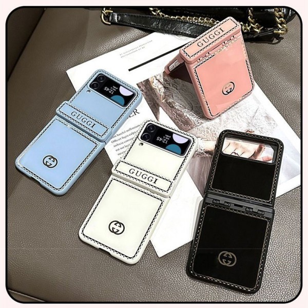 Gucci グッチかわいいGalaxy Z flip 6 5 4 3ケース 耐衝撃レザーGalaxy Z Flip5 4 6スマホケース 携帯カバーSamsungスマホケース気質オシャレGalaxy Z Flip5/4ケース 高級感 シンプル 逸品