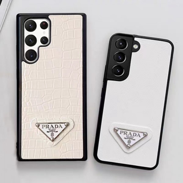 Prada/プラダ Galaxy s23 ultra plusスマホケース 華奢鰐紋 ブランド Samsung s22 s21 plus ultraカバー 落下保護 オシャレ ギャラクシーnote 20/note20 ultraケース 純正レザー エナメルメタルのトライアングルロゴ 男女 ビジネス