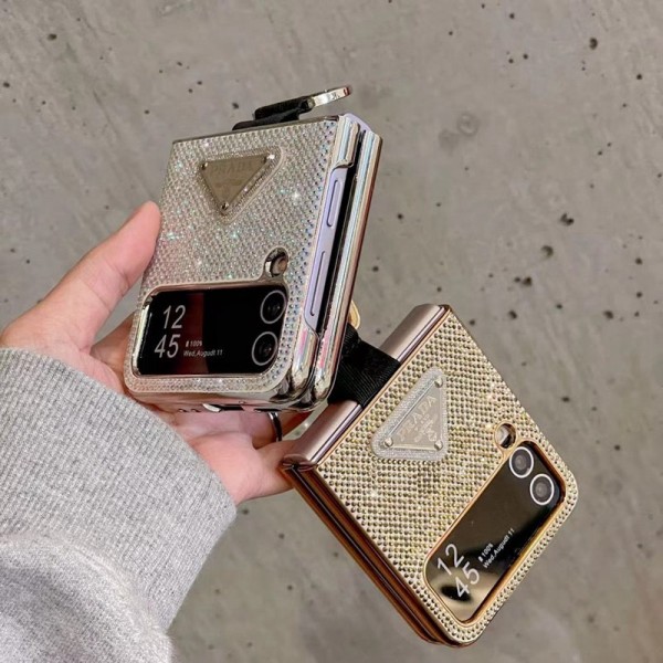 Prada プラダかわいいGalaxy Z flip 6 5 4ケース 耐衝撃レザーGalaxy Z Flip5 4 6スマホケース 携帯カバーSamsungスマホケース気質オシャレ ブランドスマホケース 