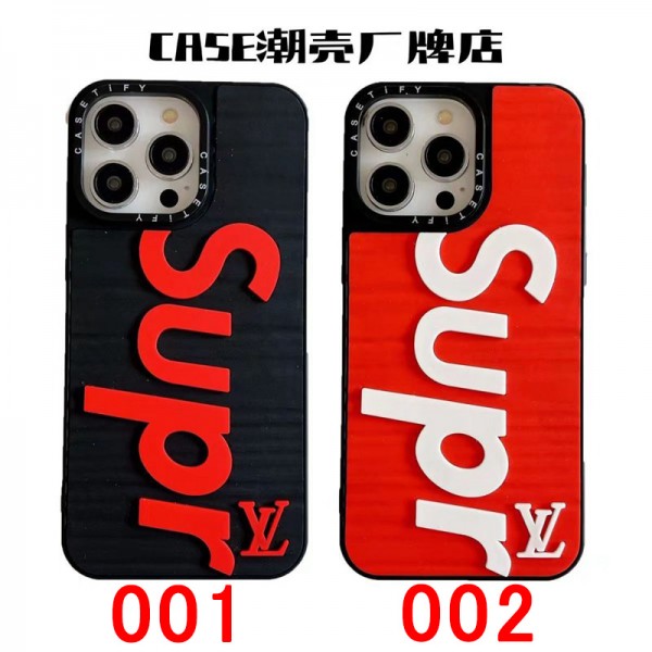 LV シュプリーム iPhone 15 14pro maxケース メンズ 個性 Supreme アイファン14pro/14plusスマホカバー 3Dロゴ 流行り 人気 iPhone13/13mini/13proケース シリコン 落下保護 滑り止め 