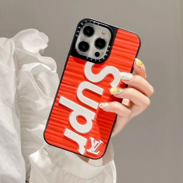 LV シュプリーム iPhone 15 14pro maxケース メンズ 個性 Supreme アイファン14pro/14plusスマホカバー 3Dロゴ 流行り 人気 iPhone13/13mini/13proケース シリコン 落下保護 滑り止め 