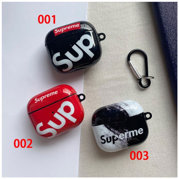 Supreme シュプリーム エアーポッズ 第四世代ケース 便利 カラビナ付き 第3世代 airpods 4/pro2 ケース ハイブランド 落下防止ブランド Airpods Pro2/3 4メンズ レディースairpods pro2/4 3ケース ストラップ付き