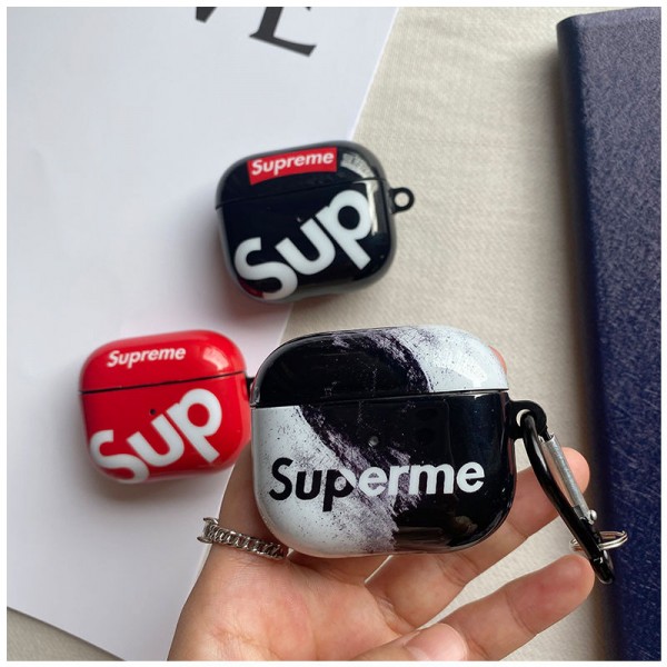 Supreme シュプリーム エアーポッズ 第四世代ケース 便利 カラビナ付き 第3世代 airpods 4/pro2 ケース ハイブランド 落下防止ブランド Airpods Pro2/3 4メンズ レディースairpods pro2/4 3ケース ストラップ付き