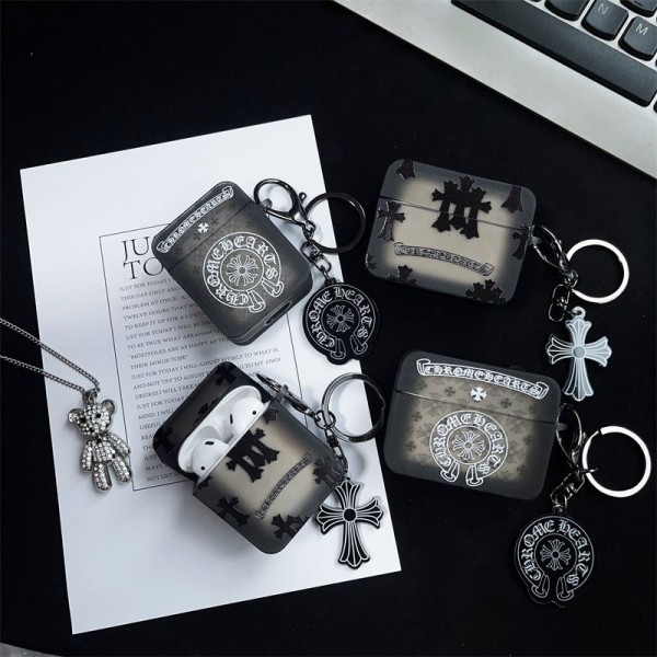 クロムハーツ Chrome Hearts 第3世代 airpods 4/pro2 ケース ハイブランド 落下防止ブランド Airpods Pro2/3 4メンズ レディースairpods 4 pro2ケース シリコンairpods pro2/4 3ケース ストラップ付き