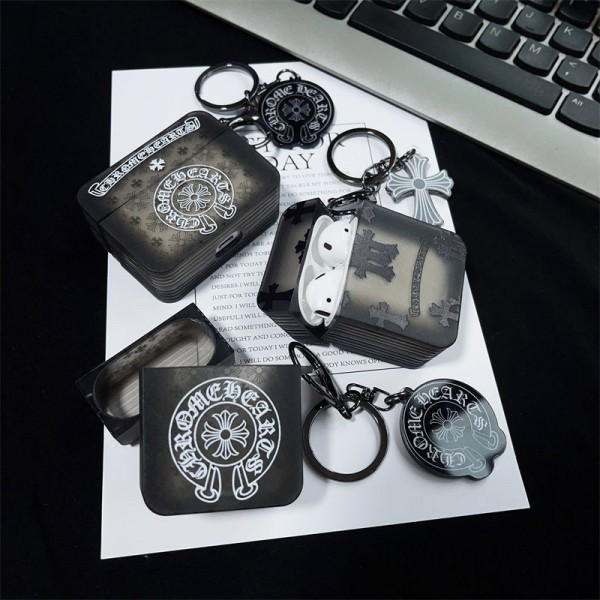 クロムハーツ Chrome Hearts 第3世代 airpods 4/pro2 ケース ハイブランド 落下防止ブランド Airpods Pro2/3 4メンズ レディースairpods 4 pro2ケース シリコンairpods pro2/4 3ケース ストラップ付き