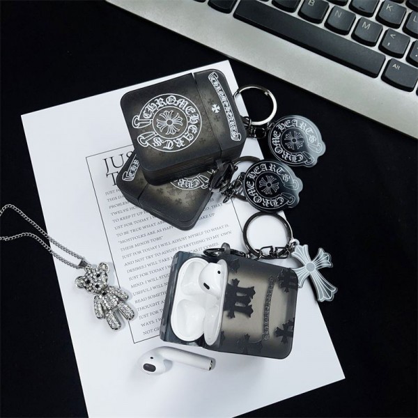 クロムハーツ Chrome Hearts 第3世代 airpods 4/pro2 ケース ハイブランド 落下防止ブランド Airpods Pro2/3 4メンズ レディースairpods 4 pro2ケース シリコンairpods pro2/4 3ケース ストラップ付き